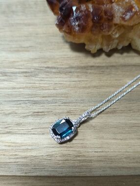 London Blue Topaz Crystal Halo Pendant Necklace